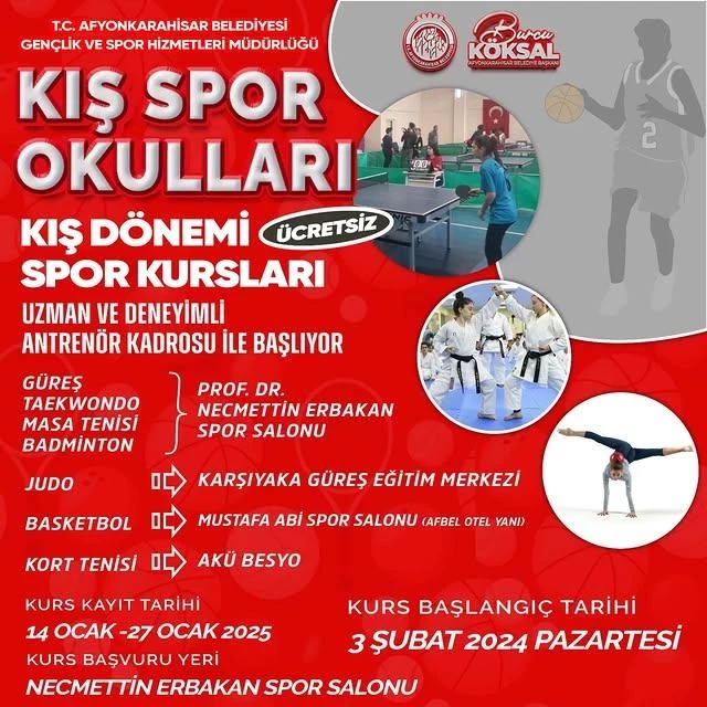 Kış Spor Okulları Ücretsiz Eğitimle Başlıyor