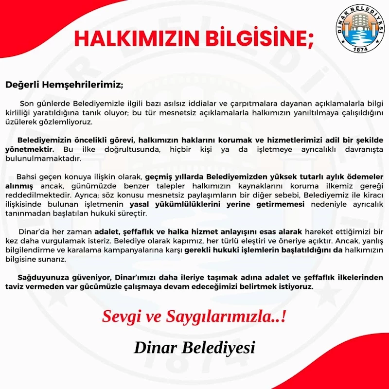 Asılsız İddialar Üzerine Dinar Belediyesi