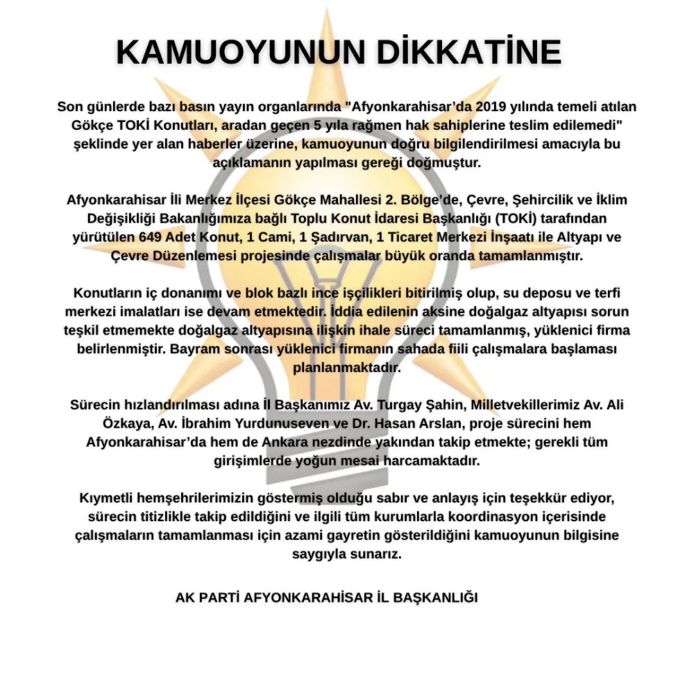 AK Parti TOKİ Hakkındaki İddiaları Yalanladı