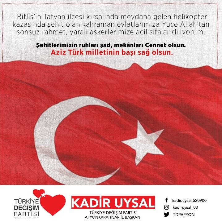 TDP İl Başkanı Uysal; “Aziz Türk Milleti